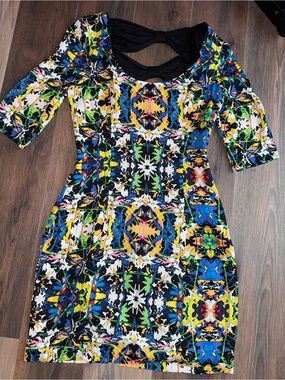 Mara Hoffman Multicolor Scoop-Neck Mini Dress — Black, Blue, Yellow, Green